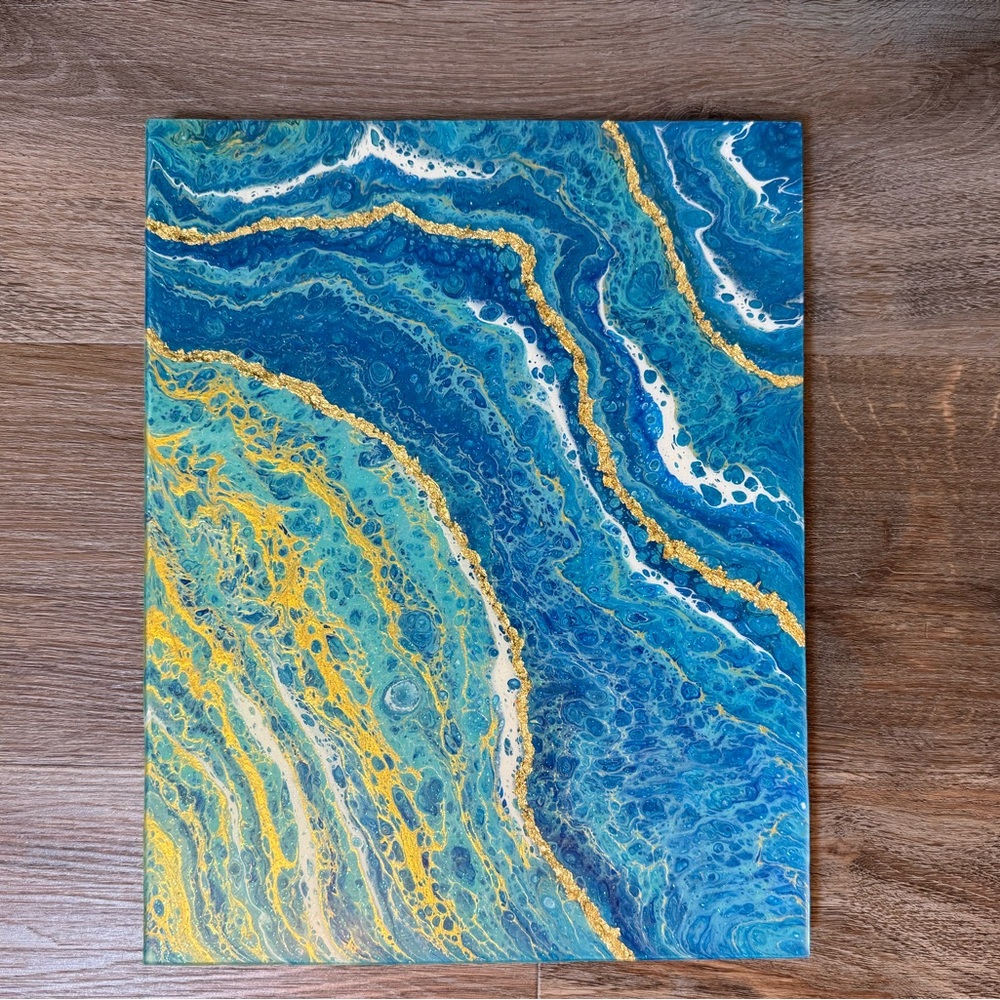 Abstract Blue and Gold Acrylic on wood  Art